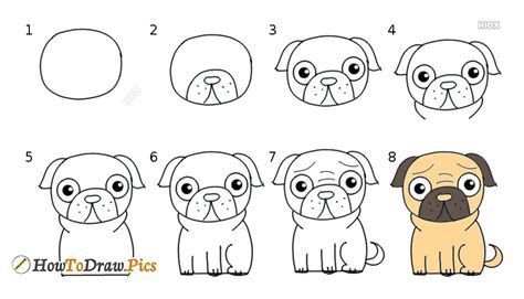 how to draw a pug easy - Ecosia Pug Drawing Easy Step By Step, How To Draw A Pug, Draw A Pug, Drawing Pets, Pug Party, Pug Breed, Pug Cartoon, Dog Emoji, Puppy Sketch