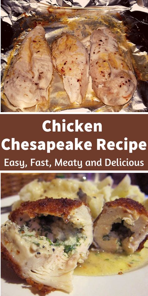 Everyone loves chicken and the love for it goes a notch higher when you’re digging into a bowl of chicken chesapeake. Chicken chesapeake recipe has been around for a very long while now but it’s okay if you’re just getting to know of it. The recipe with two main ingredients, chicken breasts and crab meat, with spices and then baked gives the irresistible dish – except you’re a vegetarian. Chesapeake Chicken, Chicken Chesapeake Recipe, Crab Stuffed Chicken Breast, Maryland Chicken, Crab Recipes, Spinach Recipes, Cook Chicken Breast, Dinner Easy, Crab Meat