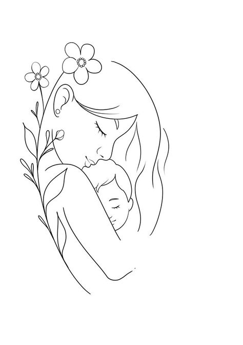 Mothers Day Line Art, Mother Line Art, Mother Drawing, Mother And Baby Tattoo, Mom Drawing, Mom Tattoo Designs, Pregnancy Art, Mommy Tattoos, Mom Art