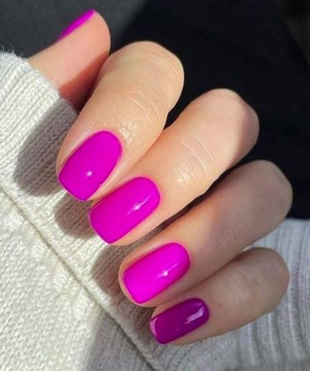 Fushia Color Nails, Magenta Color Nails, Fuchsia Nail Color, Fusia Purple Nails, Magenta Short Nails, Bright Pink Purple Nails, Hot Pink Purple Nails, Pedicure Ideas Bright, Magenta Nails Short