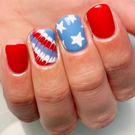 Tie Dye 4th Of July Nails, Red White Blue Tie Dye Nails, 4th Of July Toenail Designs, 4th Of July Gel Nails, 4th Of July Nail, Cowboy Nails, Patriotic Nails, Western Nails, Mani Ideas