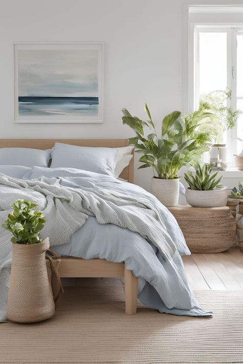 Scandinavian bedroom with coastal vibes, featuring light wood accents, neutral tones, and beach-inspired decor for a relaxed, airy feel. Light Wood Accents, Scandinavian Interior Bedroom, Interior Bedroom Design, Bedroom Trends, Scandinavian Interiors, Coastal Vibes, Serene Bedroom, Interior Bedroom, Scandinavian Interior Design