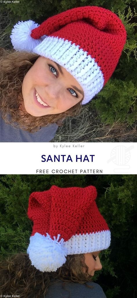 Crochet Santa Hats for Christmas - Pattern Center Crochet Santa Hat Free Pattern, Crochet Santa Hat Pattern, Crochet Elf Hat, Santa Hat Pattern, Crochet Santa Hat, Crochet Christmas Hats, Christmas Crochet Patterns Free, Crochet Stocking, Crochet Christmas Gifts