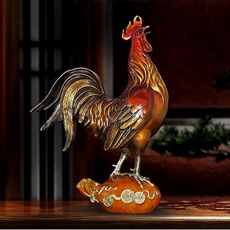 FFYUGO Pure Copper Statue Craft Decorations, Rooster Animal Home Living Room Wine Cabinet Decorations, Suitable for Collection and Interior Decoration,B Art Deco Garden, Lucky Wallpaper, Copper Statue, Animal Home, Bird Carving, Craft Decorations, Chickens And Roosters, Wine Cabinet, Colorful Feathers