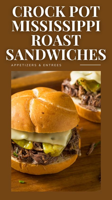 Crock Pot Mississippi Roast Sandwiches - Appetizers & Entrees Mississippi Beef Sandwiches, Mississippi Roast Sliders, Mississippi Roast Sandwiches, Mississippi Pot Roast Sandwich, Mississippi Pot Roast Sandwiches, Tender Chuck Roast, Sandwiches Appetizers, Roast Sandwiches, Pot Roast Sandwiches