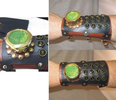 wrist communicator Steampunk Gauntlet, Geek Girl Fashion, Steampunk Accessories Bracelets, Steampunk Wrist Cuffs, Steampunk Device, Futuristic Hair, Steampunk Leather Strap Watch Accessories, Steampunk Gloves, Futuristic Jewelry