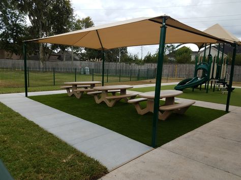 Covered Playground, Backyard Cover, Container Park, Church Playground, Parks Project, Shade Canopy, Kids Ministry, Concrete Table, Playground Design