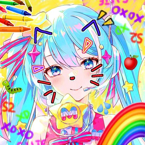 Kidcore Pfp, Soft Kidcore, Kidcore Aesthetic, Anime Dancing, Rainbow Aesthetic, Png Icons, Kid Core, Hatsune Miku, Vocaloid