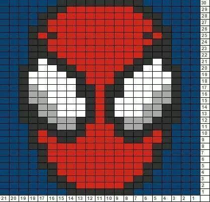 Spider Man Pola Macrame, Graph Crochet, Crochet For Beginners Blanket, Pixel Crochet, Pola Kristik, Pixel Pattern, Pixel Art Pattern, Crochet Tapestry, Crochet Pillow