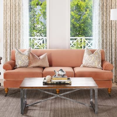 Peach Sofa, Tight Back Sofa, Orange Sofa, French Sofa, Sectional Sofas Living Room, Jennifer Taylor, Rolled Arm Sofa, Sofa Review, Orange Velvet