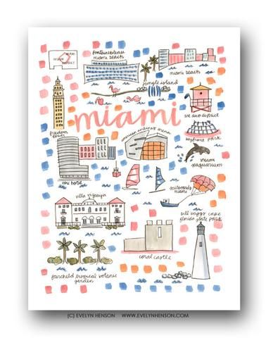 Miami Illustration, Dorm Vibes, Miami Map, Bedroom Paintings, Evelyn Henson, Conversational Prints, A6 Notebook, Coquette Girl, City Drawing