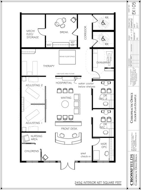 Chiropractic Office Layout, Chiropractic Office Design Floor Plans, Office Floor Plan Layout, Hospital Floor Plan, Office Layout Plan, Hospital Plans, Children's Clinic, Medical Clinic Design, Chiropractic Office Design