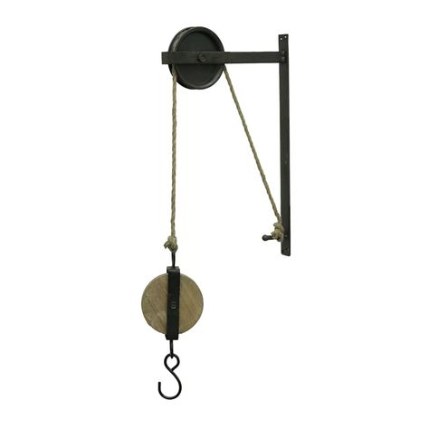 Overall Height - Top to Bottom 30.5'' Overall Width - Side to Side 12.25'' Overall Depth - Front to Back 1.5'' Decorative Pulley, Antique Aesthetic, Attic Storage, Metal Plant Stand, Vintage Cooking, Hook Wall, Cooking Pan, Natural Wood Finish, Rustic Wall Decor