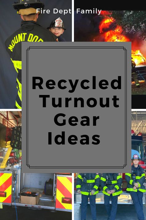 Great Ideas and gifts for old turnout gear that needs to get recycled! These are the perfect projects or gifts for firefighters. Firefighter Gear Display, Bunker Gear Crafts, Fireman Gift Ideas, Fire Department Banquet Centerpieces, Repurposed Fire Hose, Fire Department Fundraiser Ideas, Firehose Crafts, Firefighter Inspiration, Fire Hose Projects