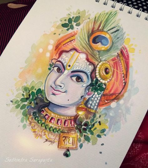 Watercolor God Painting, Radha Krishna Watercolor Painting, Krishna Watercolor Painting, Indian God, Beautiful Art Paintings, Painting Art Lesson, Modern Art Paintings, Radhe Radhe, Watercolor Art Lessons