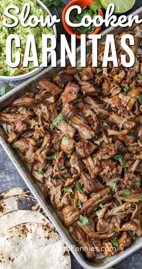 Pork Shoulder Recipes Carnitas, How To Cook Pork Carnitas Meat, Slow Cooker Pork Shoulder Carnitas, Pork Shoulder Crock Pot Carnitas, Pulled Pork Shoulder Recipes, Keto Carnitas Crock Pot, Crockpot Meat For Tacos, Pork Carnitas Slow Cooker Orange Juice, Pork Shoulder For Tacos