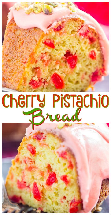 Maraschino Cherry Pistachio Bread with Cherry Glaze Cherry Glaze Recipe, Pistachio Bread Recipe, Cherry Bread Recipe, Pistachio Bread, Cherry Pistachio, Cherry Glaze, Cherry Bread, Apple Smoothie, Maraschino Cherries