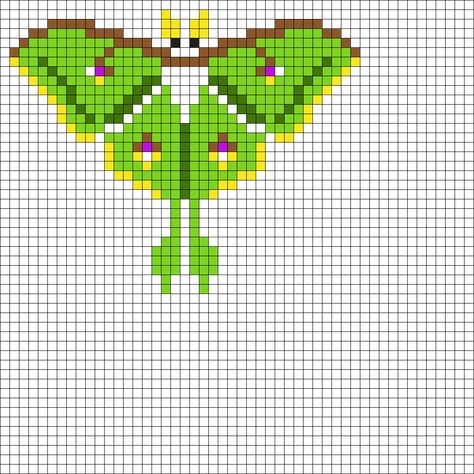 Detailed Perler Bead Patterns, Cottagecore Perler Bead Patterns, Perler Bead Patterns 29x29, Perler Bead Templates Easy, Beads Animals Patterns, Fuse Bead Patterns Cute, Fuse Bead Art, Fuse Bead Patterns Easy, Luna Moth Perler Bead Pattern