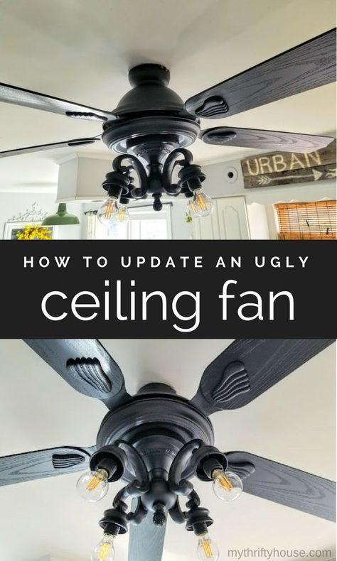 How to update an ugly ceiling fan in your farmhouse kitchen. #lighting #ceilingfan #update #makeover #farmhouse #kitchen Diy Ceiling Fan Makeover, Ceiling Fan Redo, Diy Ceiling Fan, Ceiling Fan Diy, Fan Makeover, Ceiling Fan Makeover, Farmhouse Ceiling, Outdoor Lighting Design, Diy Outdoor Lighting