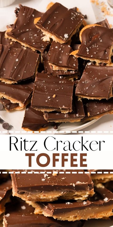 Ritz Cracker Christmas Bark, Christmas Cookies Ritz Crackers, Skor Bars With Ritz Crackers, Ritz Cracker Chocolate Bark, Ritz Crackers And Rolos, Ritz Crackers Dessert Recipes, Club Crackers Toffee, Cracker Candy Recipe Ritz, Ritz Cracker Bark