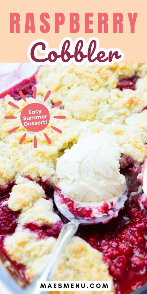 Are you on the lookout for the best fresh raspberry recipes? Look no further! Raspberry cobbler is juicy, tangy, sweet, and buttery all while being simple to make and family-friendly! It's one of our favorite easy dessert ideas and a fantastic summer dessert recipe. There's no reason not to love it! Try this homemade cobbler recipe today! #raspberries #freshraspberryrecipes #raspberrycobbler #easydessertideas Raspberry Recipes Easy, Raspberry Cobbler Recipe, Raspberry Desserts Easy, Fresh Raspberry Recipes, Homemade Cobbler, Pie Filling Desserts, Raspberry Cobbler, Easy Dessert Ideas, Raspberry Pie Filling