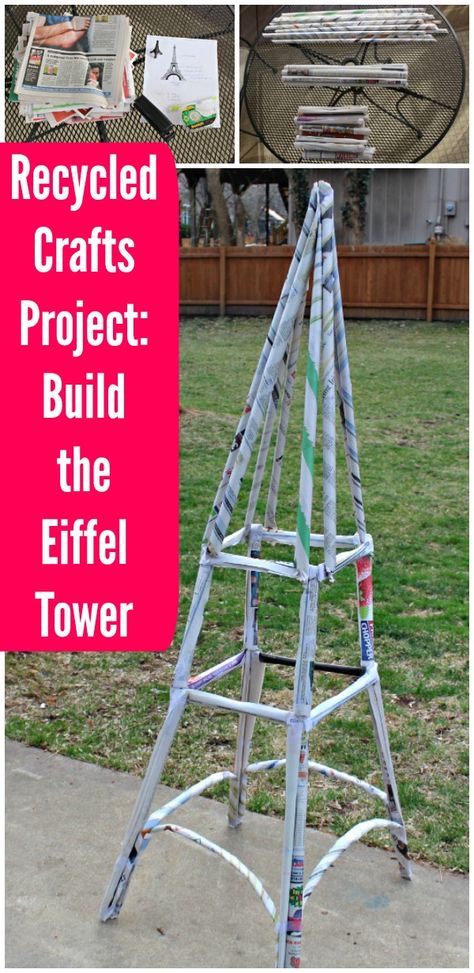 Build the Eiffel Tower using newspapers with this awesome craft project for kids, tweens & teens!  A great middle school or high school classroom engineering challenge or STEM activity and perfect for fighting summer boredom too -- details for construction included in the post! #recycle #kidscrafts #STEM #edventureswithkids Newspaper Tower Challenge, Eiffel Tower Stem Challenge, Construction Activities For Kids, Kids Engineering Projects, Middle School Crafts, Recycled Crafts Kids Projects, Stem Activities Middle School, Recycle Craft Projects, Paper Tower