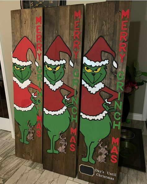 Grinch Porch Decorating Ideas, Grinch Painting On Wood, Grinch Welcome Board, Grinch Signs Wooden, Grinch Porch Leaner, Grinch Cutouts Yard Art, Grinch Wood Crafts, Grinch Wooden Signs, Grinch Welcome Sign