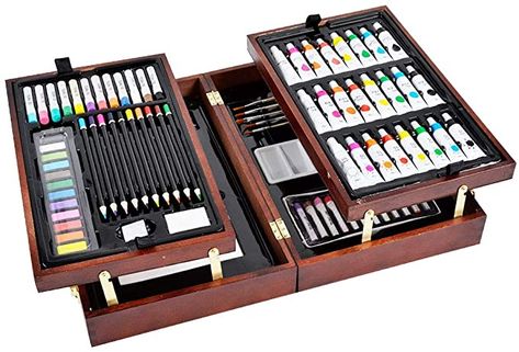 Amazon.com: Vigorfun Deluxe Art Set in Wooden Case, with Soft & Oil Pastels, Acrylic & Watercolor Paints, Water Color, Sketching, Charcoal & Colored Pencils, Watercolor Cakes and Tools (Wooden) Color Sketching, Watercolor Cakes, Drawing & Painting Kit, Art Supplies Gift, Media Studio, Watercolor Cake, Wooden Painting, Acrylic Paint Set, Tableau Art