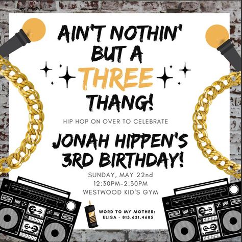 Twins 3rd Birthday, Hip Hop Birthday Party, Gangster Party, Third Birthday Invitations, Kids Birthday Party Themes, 40th Bday Ideas, Hip Hop Birthday, Throwback Party, Boy Birthday Ideas