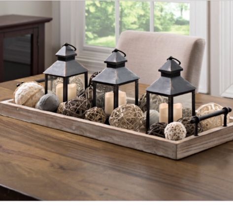 Candle Display Ideas, Entryway Remodel, Dining Table Decor Centerpiece, Lantern Table Centerpieces, Real Candles, Lantern Table, Decorative Lamps, 3 Candles, Dining Room Table Decor