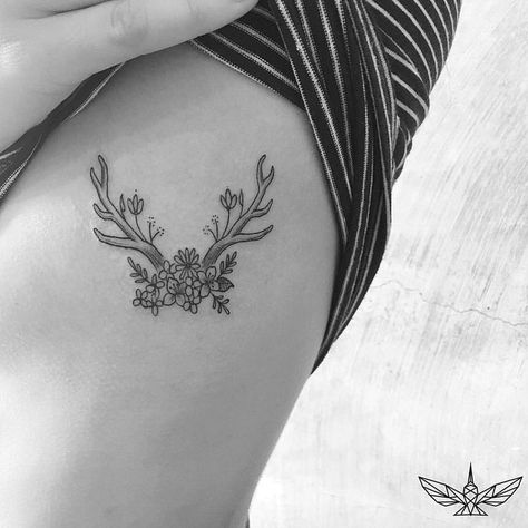 Antlers With Flowers Tattoo, Deer Antlers With Flowers, Deer Antler Tattoos, Buck Tattoo, Antlers With Flowers, Antler Tattoos, Antler Tattoo, Stag Tattoo, Hunting Tattoos