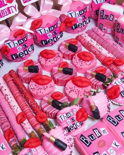 Burn Book Birthday Party Ideas, Bratz Party Treats, Mean Girls Sleepover Slumber Party Ideas, Burn Book Birthday Party, Brats Birthday Party Ideas, Mean Girls Sweet 16 Party, Mean Girls Food Ideas, Mean Girls Cookies, Burn Book Party Ideas