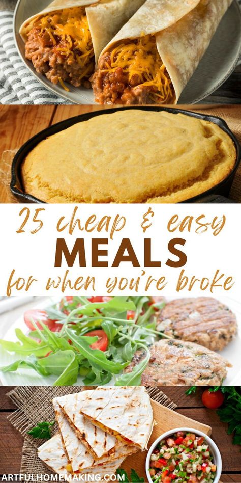 Need ideas for cheap dinners for a family? Check out these 25 cheap and easy meal ideas! Cost Effective Meals, Broke Meals, Meals For A Family, Cheap Healthy Lunch, Cheap Dinners For A Family, Easy Meals To Make, Struggle Meals, 5 Dinners, Food Planning