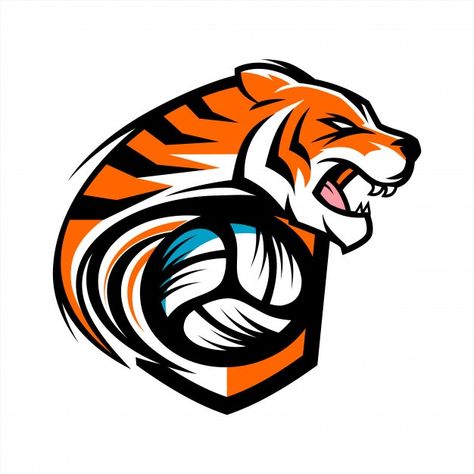 Volleyball Logo, Tiger Team, Logo Animal, Volleyball Team, Vector Logo, Sports Team, Premium Vector, Team Logo, Volleyball