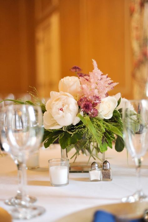 Peony Astilbe Wedding Centerpiece Astilbe Wedding, Peonies Wedding Centerpieces, Short Centerpieces, Man In Uniform, Crane Estate, Elegant Wedding Centerpiece, Event Centerpiece, New England Wedding, Massachusetts Wedding