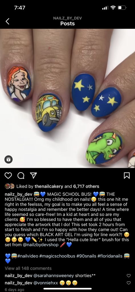 Librarian Nails, Magic School Bus Nails, School Bus Nails, Teacher Nail Ideas, School Themed Nails, Teacher Nail Art, Anniversary Nails, Teacher Nails, Miss Frizzle