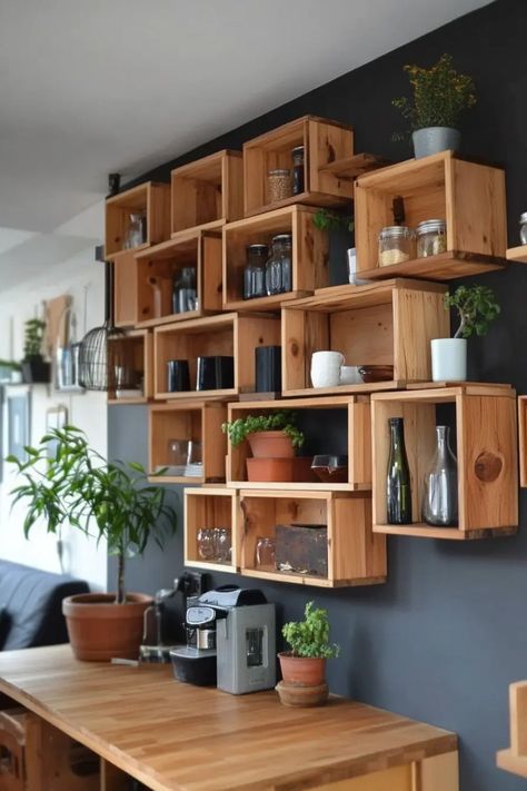 Maximize your home with these 11 smart DIY wall storage solutions. Discover functional and stylish ways to utilize wall space effectively, helping you create a more organized environment. From floating shelves to unique pegboards, each idea can turn a bare wall into a spacious storage area. Whether you're looking to store books, tools, or crafts, these creative concepts add flair while keeping everything neat and tidy. Perfect for small living situations or anyone wanting to interject style into functionality. Industrial Shelving Ideas, Wall Box Shelves, Diy Wall Storage, Creative Wall Storage, Wall Storage Ideas, Hanging Storage Shelves, Office Shelves, Diy Organizer, Wall Hanging Storage