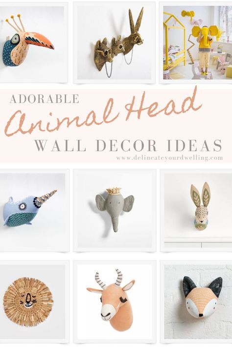 Wicker Animal Head, Animal Head Wall Decor Nursery, Stuffed Animal Heads On Wall, Mounted Animal Heads Decor, Animal Head Nursery, Animal Heads On Wall, Felted Owls, Animal Head Decor, Felt Animal Heads