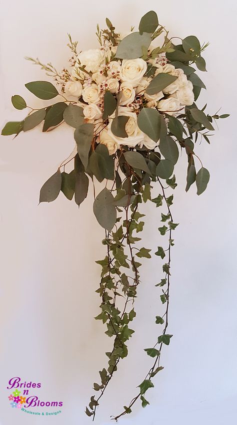 White Flowers, Greenery & Trailing Ivy Bouquet Ivy Wedding Bouquet, Cascading Greenery Bouquet, Ivy Bouquet, Vine Bouquet, Penshurst Place, Strange Wedding, Ivy Wedding, Trailing Bouquet, Green Wedding Bouquet