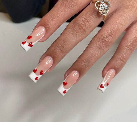 Nails Art 2022, Nail Makeover, Happy Night, Art 2022, Heart Nail Designs, February Nails, Nails 2022, Work Nails, French Acrylic Nails