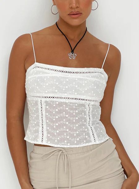 White Linen Tank Top, European Summer Tops, Princess Polly Tops, Going Out Tops College, Princess Polly Outfits, Country Tops, White Summer Top, Cute White Tops, White Lace Bodysuit