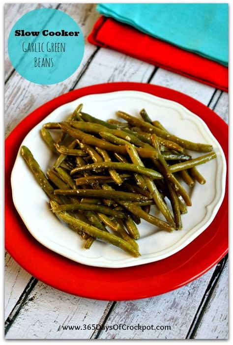 These slow cooker garlic green beans are flavorful and perfectly seasoned.  My husband thought they were the best thing ever.  A literal quote, “Those are the best beans I’ve ever eaten in my life.”  They were still fairly crisp, which is how I prefer them.  This is a simple and easy recipe that can be … Slow Cooker Green Bean Recipes, Garlic Green Bean Recipes, Slow Cooker Green Beans, Vegetarian Slow Cooker Recipes, Slow Cooker Casserole, Vegetarian Crockpot Recipes, Garlic Green Beans, Slow Cooker Vegetarian, Vegetarian Crockpot