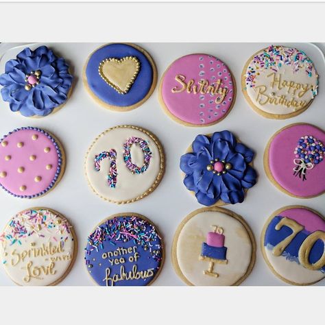 70th birthday set for a fabulous lady 💐 -A  #royalicing #sugarcookies #70thbirthdaycookies #edibleart Birthday Cookies For Women, 70th Birthday Cookies, Fabulous Birthday, Fancy Cookies, Cookie Inspiration, Birthday Cookies, Edible Art, 70th Birthday, Royal Icing