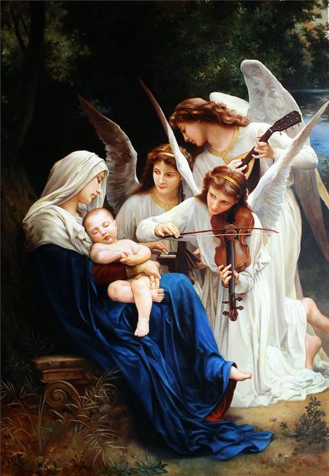 Large  oil painting  "The song of the angels" (Copy) 100x70 cm. Painting on Canvas, Interior Decor, Bright color, Gift, Classical painting Adolphe Bouguereau, مريم العذراء, William Adolphe, Religious Artwork, William Adolphe Bouguereau, Large Oil Painting, Art Classique, Angel Painting, Biblical Art