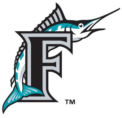 Florida Marlins Alternate Logo (1993) - Marlin leaping over black F with silver & black outlines Florida Tattoos, Marlins Baseball, Mlb Wallpaper, Baseball Teams Logo, Sports Logo Inspiration, Mlb Team Logos, Miami Dolphins Football, Cap Logo, Florida Marlins