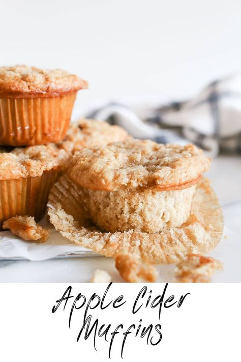 These vegan Apple Cider Muffins are soft and moist. Apple cider flavored with a sugary streusel topping I know you will love these vegan muffins. Cider Muffins, Vegan Apple Cider, Apple Cider Muffins, Apple Cider Cookies, Cinnamon Streusel Topping, Vegan Crumble, Bakery Style Muffins, Fall Vegan Recipes, Vegan Breakfasts