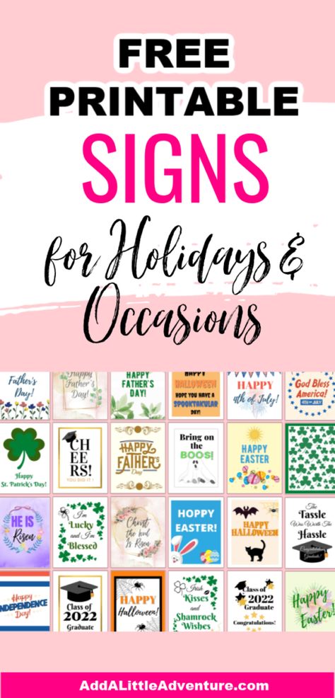 Free Printable Signs for Holidays & Occasions Free Printable Signs Templates, Free Printable Christmas Signs, Free Holiday Printables, Printable Signs Free, Printable Christmas Decorations, Bullentin Boards, Happy Easter Sign, Happy Halloween Signs, Free Printable Banner