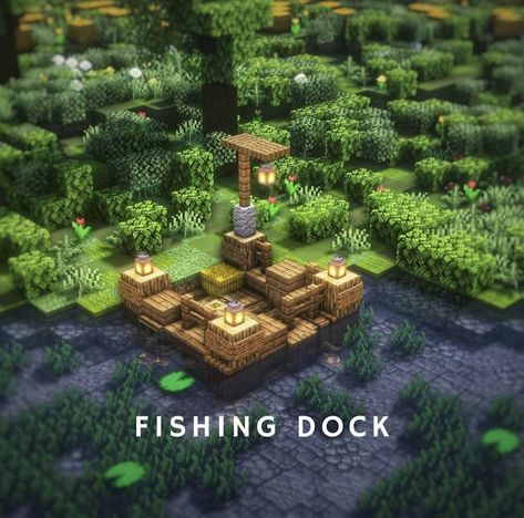 Minecraft Dock Aesthetic, Minecraft Fishing Dock Aesthetic, Minecraft Fishing Pond, Fishing Spot Minecraft, Minecraft Boat Rack, Minecraft Dock Design Aesthetic, Cute Minecraft Dock, Minecraft Pier Ideas, Minecraft Dock Ideas