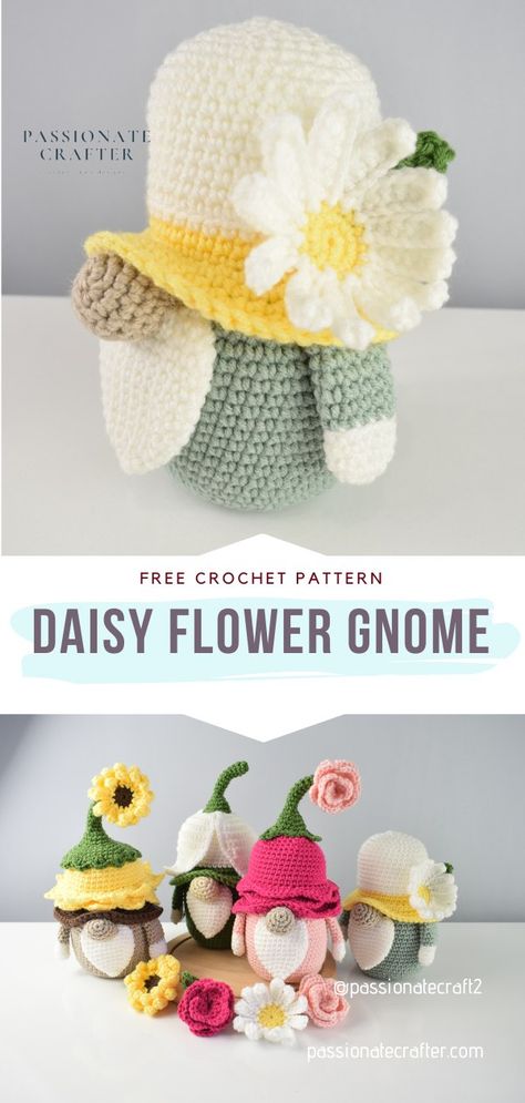 Brilliant Mother's Day Crochet - Free Patterns Crochet Gnomes Pattern, Crochet Gnomes Pattern Free, Crocheted Gnomes, Flower Gnome, Gnome Amigurumi, Mushroom Crochet, Crochet Gnomes, Crochet Blanket Stitch Pattern, Gnome Crochet