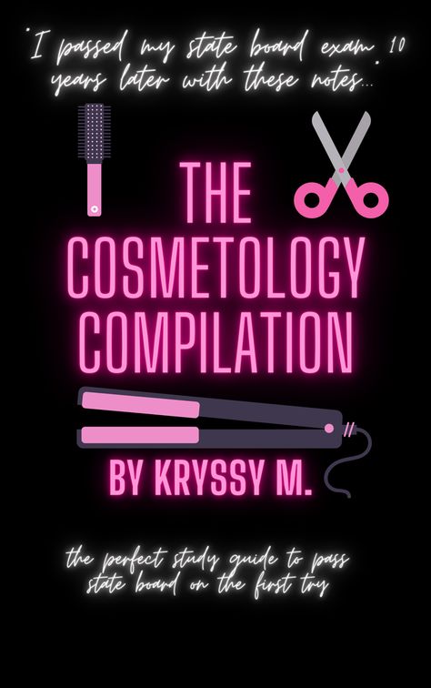 This short ebook will give you all the information you need to pass your cosmetology state board exam in one try!I have consolidated state laws & key terms into one place! This will allow you to study seamlessly! Studying from a text book can cause you to overstudy! But this book, will cover tons of key terms that you will definitely need to know! This ebook is useful for both students and cosmetologists looking to brush up on their knowledge. Also, if you make produc State Board Cosmetology, Cosmetology State Board Exam, Cosmetology State Board, Beauty Courses, Cosmetology Student, Beauty Needs, Hair School, State Board, Diy Acrylic Nails